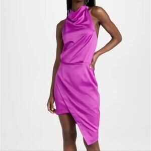 Elliatt Asymmetric Satin Cocktail Dress Violet Halter Small NWT Defect